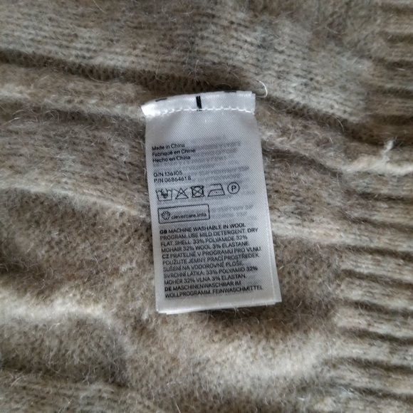 Long, cable knit sweater, light brown, petite sleeves, SP, H&M, wool, mohair - Picture 5 of 9